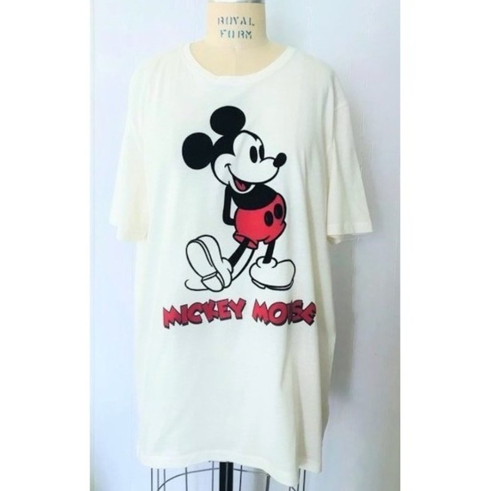 MICKEY MOUSE OLD NAVY DISNEY CREAM RED VELVET FLOCKED T-SHIRT XL NWT